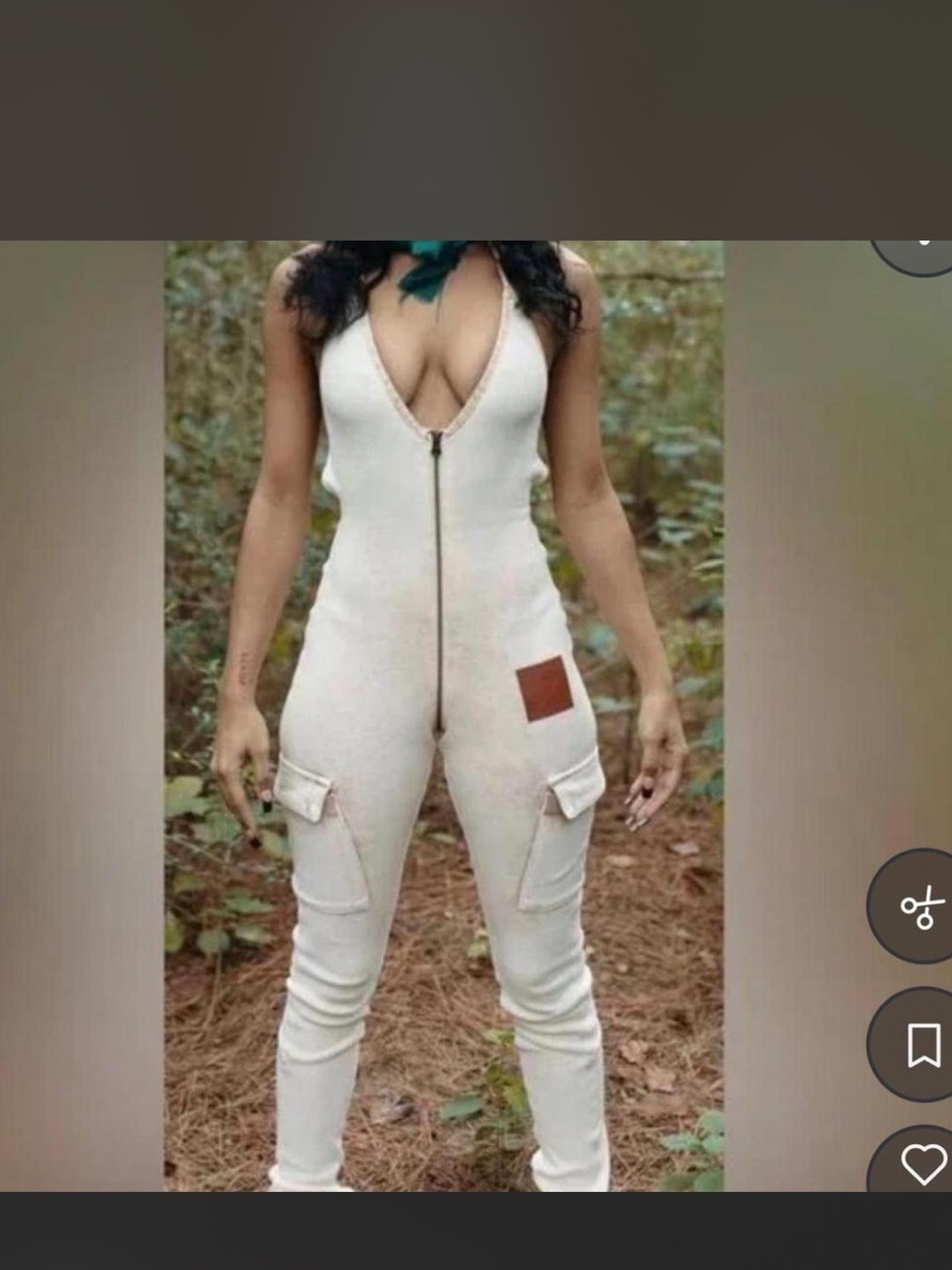 Sleeveless Cream Cargo Jumpsuit with Front Zip